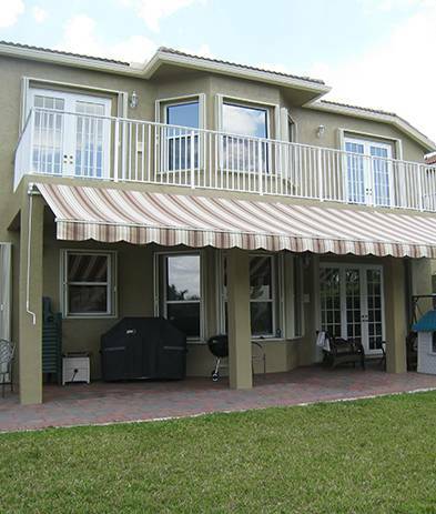 Awning on front of house above porch