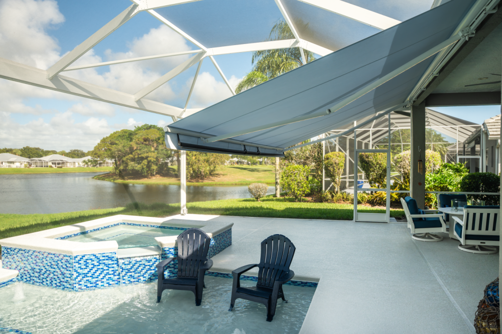 21’ x 12’ Retractable Awning with Sunbrella fabric Installed at a Palm City home