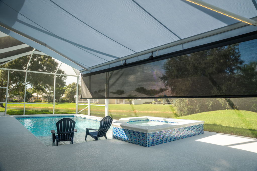 drop screen with wind sensor installed on a retractable awning in Palm City