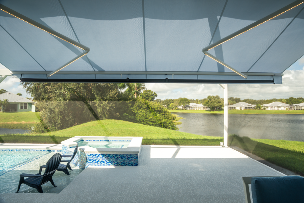 patio view under an awning with a drop screen in Palm City