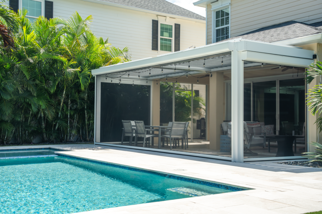 Sundance Pergola installed with retractable insect screen in Jupiter, FL
