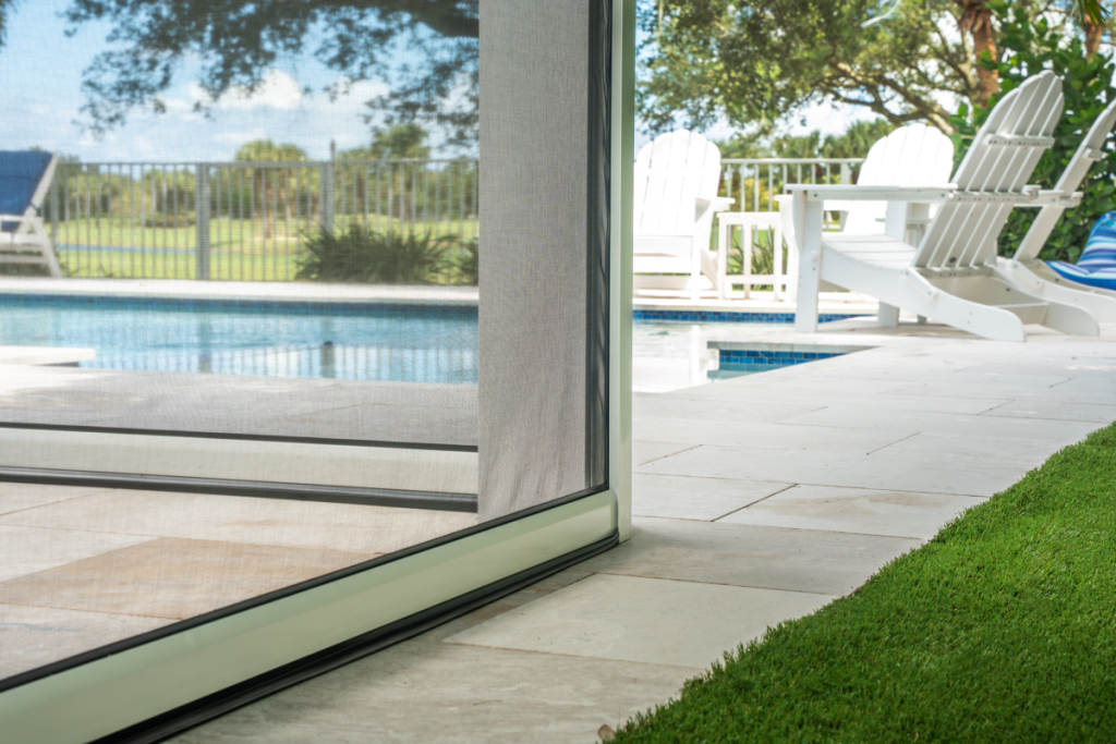 Retractable insect screen at a home on The Island of Abacoa